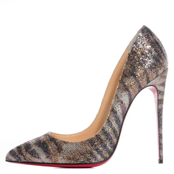 Christian Louboutin Pigalle Follies Glitter Sirene Stiletto Heels Shoes Size 37
